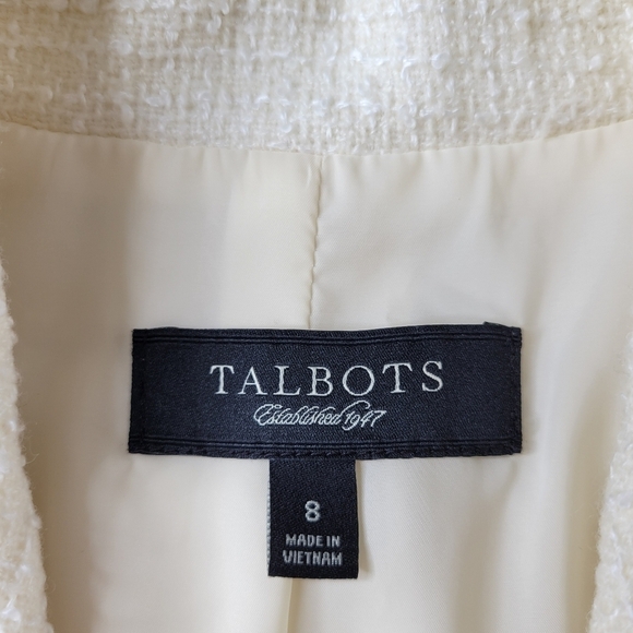 Talbots Blazer Size 8 Cream Wool Blend Nubby Pockets 3/4 Sleeve 6 Button Lined - Picture 6 of 11